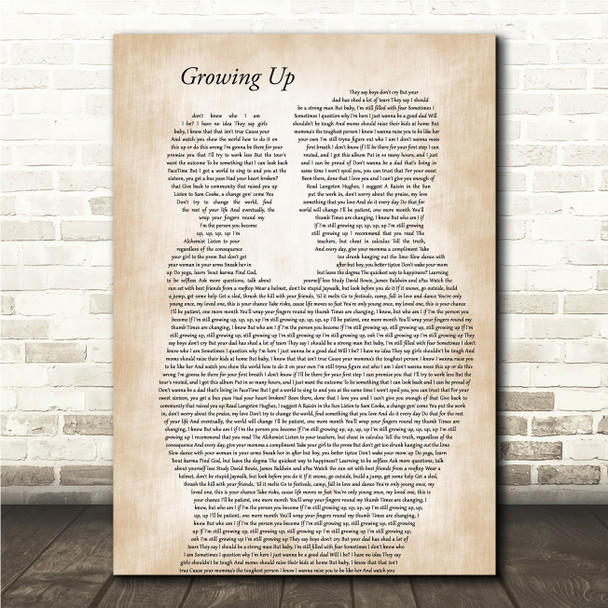 Macklemore & Ryan Lewis Growing Up Father & Child Song Lyric Wall Art Canvas Framed Print