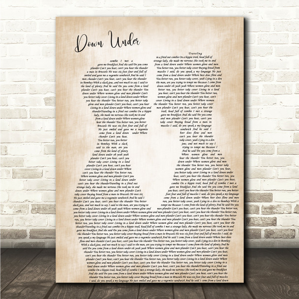 Men At Work Down Under Two Men Gay Couple Wedding Song Lyric Wall Art Canvas Framed Print