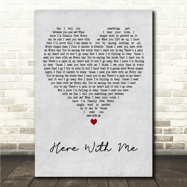 Marshmello Here With Me Grey Heart Song Lyric Wall Art Canvas Framed Print