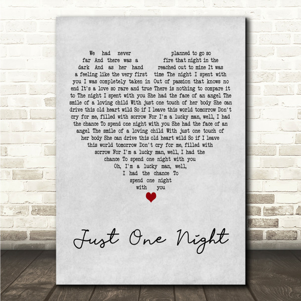 McBride & The Ride Just One Night Grey Heart Song Lyric Wall Art Canvas Framed Print