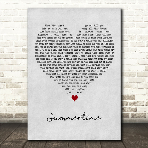 My Chemical Romance Summertime Grey Heart Song Lyric Wall Art Canvas Framed Print