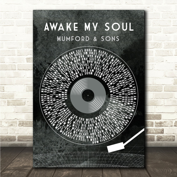 Mumford & Sons Awake My Soul Grunge Grey Vinyl Record Song Lyric Wall Art Canvas Framed Print