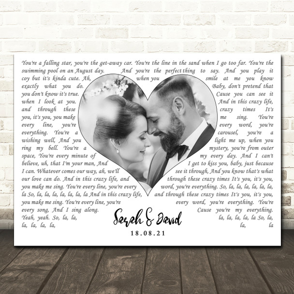 Michael Buble Everything Landscape White Heart Any Text Wedding Photo Song Lyric Wall Art Canvas Framed Print