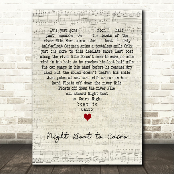 Madness Night Boat to Cairo Script Heart Song Lyric Wall Art Canvas Framed Print
