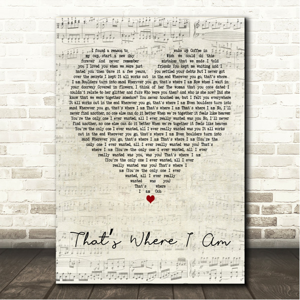 Maggie Rogers Thats Where I Am Script Heart Song Lyric Wall Art Canvas Framed Print
