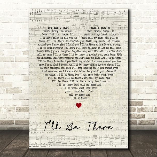 Mariah Carey Ill Be There Script Heart Song Lyric Wall Art Canvas Framed Print