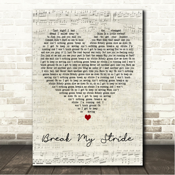 Matthew Wilder Break My Stride Script Heart Song Lyric Wall Art Canvas Framed Print