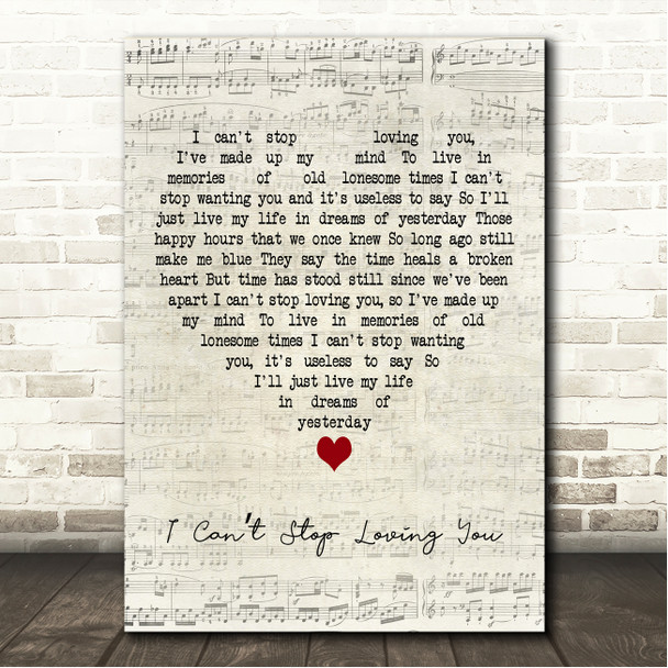 Merle Haggard I Cant Stop Loving You Script Heart Song Lyric Wall Art Canvas Framed Print