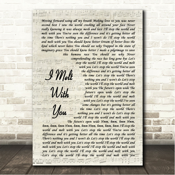 Modern English I Melt With You Vintage Script Song Lyric Wall Art Canvas Framed Print