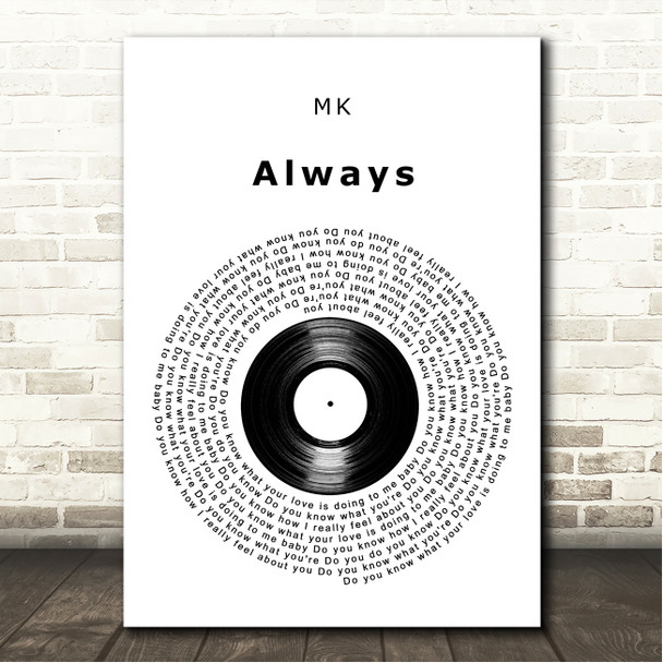 MK Always Vinyl Record Song Lyric Wall Art Canvas Framed Print