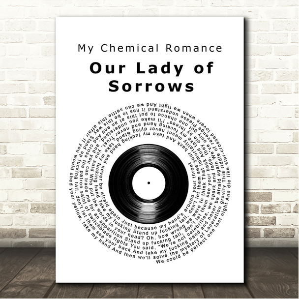 My Chemical Romance Our Lady of Sorrows Vinyl Record Song Lyric Wall Art Canvas Framed Print