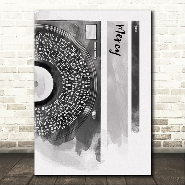 Muse Mercy Vinyl Record Half Lyrics Black Grey Song Lyric Wall Art Canvas Framed Print