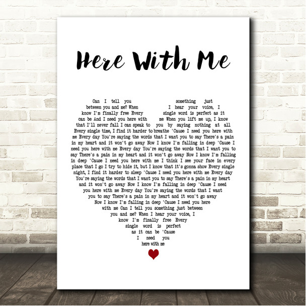 Marshmello Here With Me White Heart Song Lyric Wall Art Canvas Framed Print