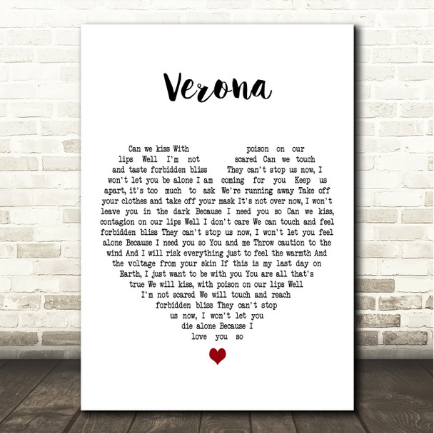 Muse Verona White Heart Song Lyric Wall Art Canvas Framed Print