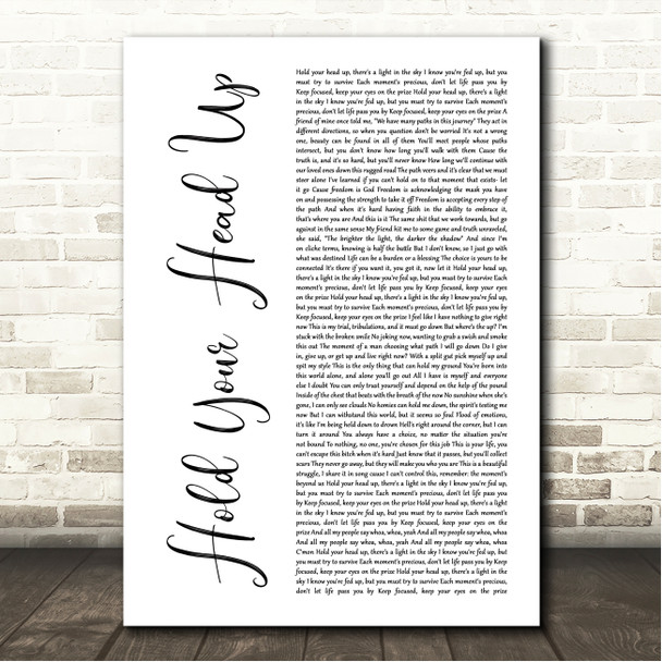 Macklemore Hold Your Head Up White Script Song Lyric Wall Art Canvas Framed Print