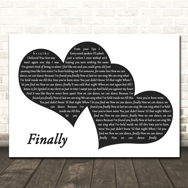 Niykee Heaton Finally Landscape Black & White Two Hearts Song Lyric Wall Art Canvas Framed Print