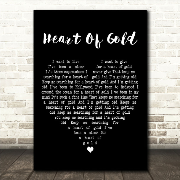 Neil Young Heart Of Gold Black Heart Song Lyric Wall Art Canvas Framed Print