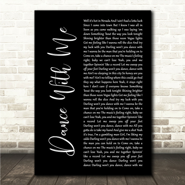 Niko Moon DANCE WITH ME Black Script Song Lyric Wall Art Canvas Framed Print