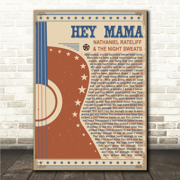 Nathaniel Rateliff & The Night Sweats Hey Mama Country Western Festival Guitar Song Lyric Wall Art Canvas Framed Print