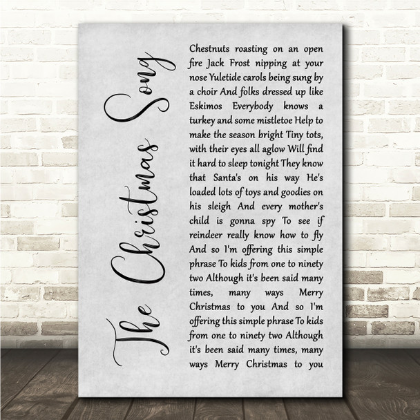 Nat King Cole The Christmas Song Grey Rustic Script Song Lyric Wall Art Canvas Framed Print