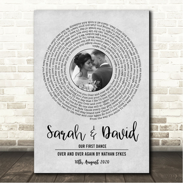 Nathan Sykes Over And Over Again Grey Vinyl Record Wedding First Dance Photo Song Lyric Wall Art Canvas Framed Print