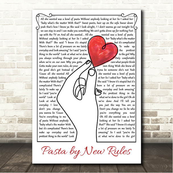 New Rules Pasta Line Art Hand & Heart Song Lyric Wall Art Canvas Framed Print