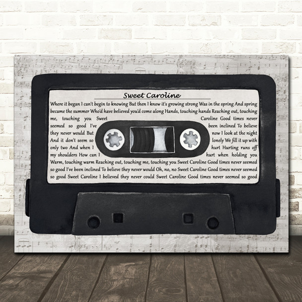 Neil Diamond Sweet Caroline Music Script Cassette Tape Song Lyric Wall Art Canvas Framed Print