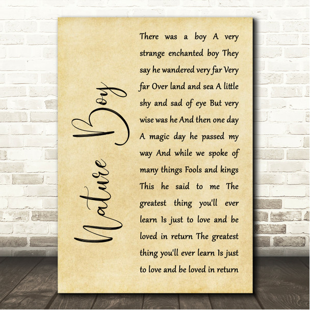 Nat King Cole Nature Boy Rustic Script Song Lyric Wall Art Canvas Framed Print