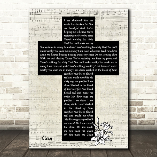 Natalie Grant Clean Music Script Christian Memorial Cross Song Lyric Wall Art Canvas Framed Print