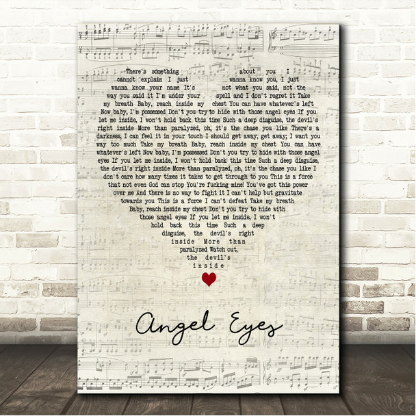 New Years Day Angel Eyes Script Heart Song Lyric Wall Art Canvas Framed Print