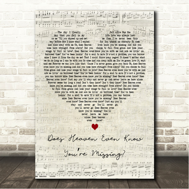 Nickelback Does Heaven Even Know Youre Missing Script Heart Song Lyric Wall Art Canvas Framed Print