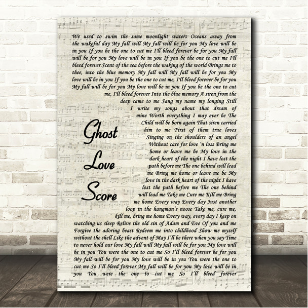 Nightwish Ghost Love Score Vintage Script Song Lyric Wall Art Canvas Framed Print