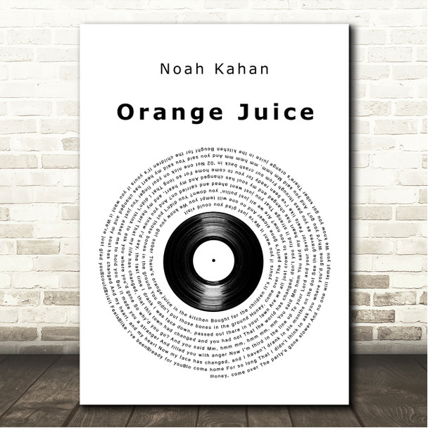 Noah Kahan Orange Juice Vinyl Record Song Lyric Wall Art Canvas Framed Print