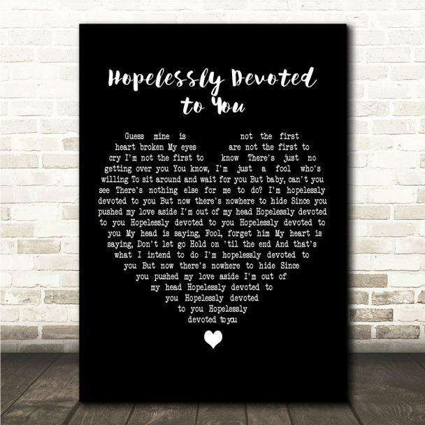 Olivia Newton-John Hopelessly Devoted to You Black Heart Song Lyric Wall Art Canvas Framed Print