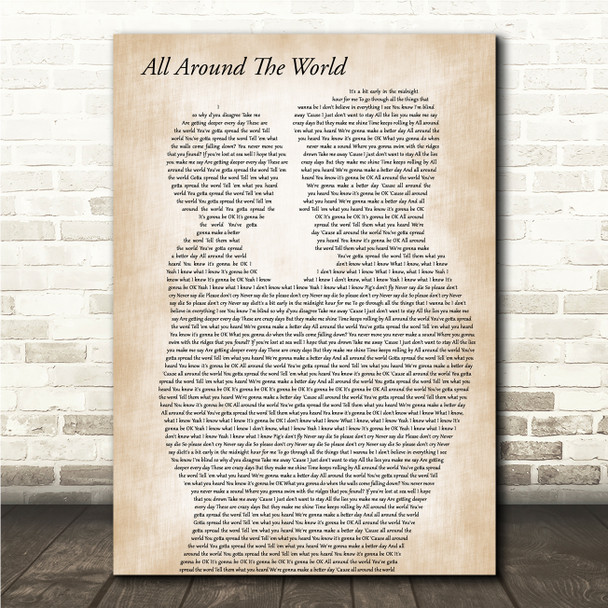Oasis All Around The World Father & Child Song Lyric Wall Art Canvas Framed Print