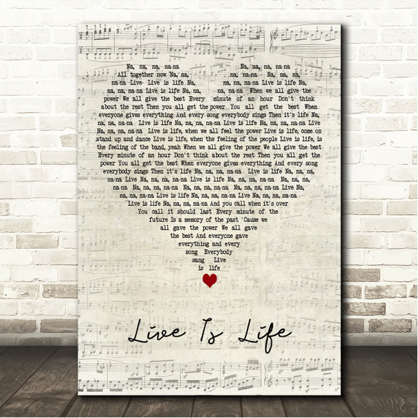 Opus Live Is Life Script Heart Song Lyric Wall Art Canvas Framed Print