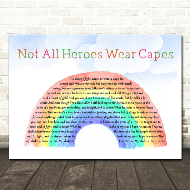 Owl City Not All Heroes Wear Capes Watercolour Rainbow & Clouds Song Lyric Wall Art Canvas Framed Print