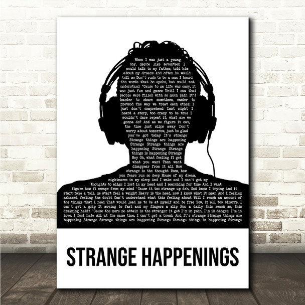 Protoje Strange Happenings Black & White Man Headphones Song Lyric Wall Art Canvas Framed Print