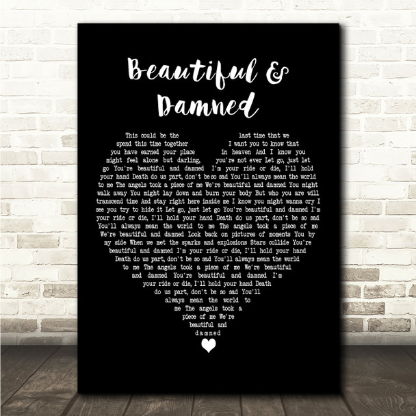 Paloma Faith Beautiful & Damned Black Heart Song Lyric Wall Art Canvas Framed Print