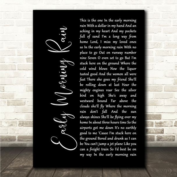 Paul Weller Early Morning Rain Black Script Song Lyric Wall Art Canvas Framed Print