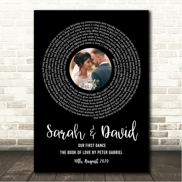 Peter Gabriel The Book of Love Black Vinyl Record Wedding First Dance Photo Song Lyric Wall Art Canvas Framed Print