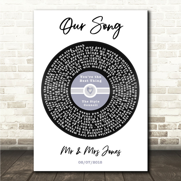 Paul Weller Youre The Best Thing Blue Heart Vinyl Record Song Lyric Wall Art Canvas Framed Print