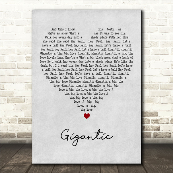Pixies Gigantic Grey Heart Song Lyric Wall Art Canvas Framed Print