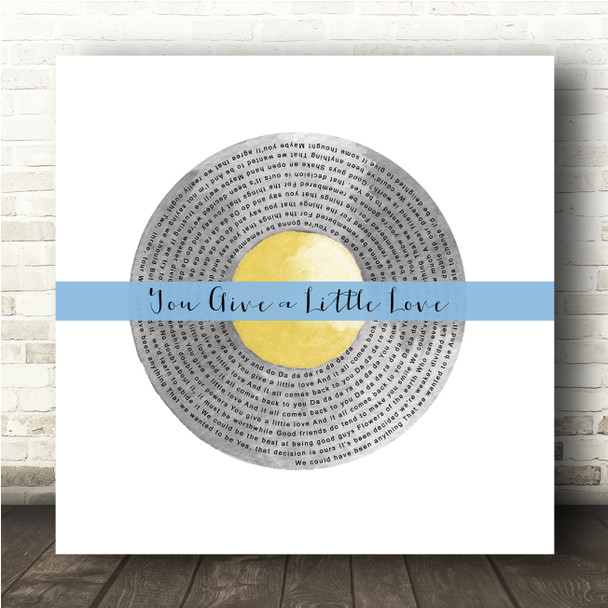 Paul Williams You Give a Little Love Grey Yellow Blue Square Vinyl Record Song Lyric Wall Art Canvas Framed Print