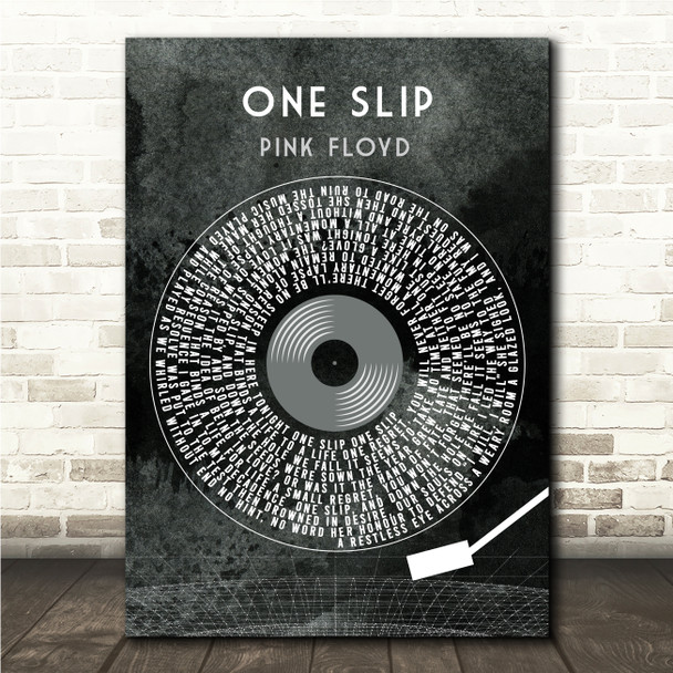 Pink Floyd One Slip Grunge Grey Vinyl Record Song Lyric Wall Art Canvas Framed Print