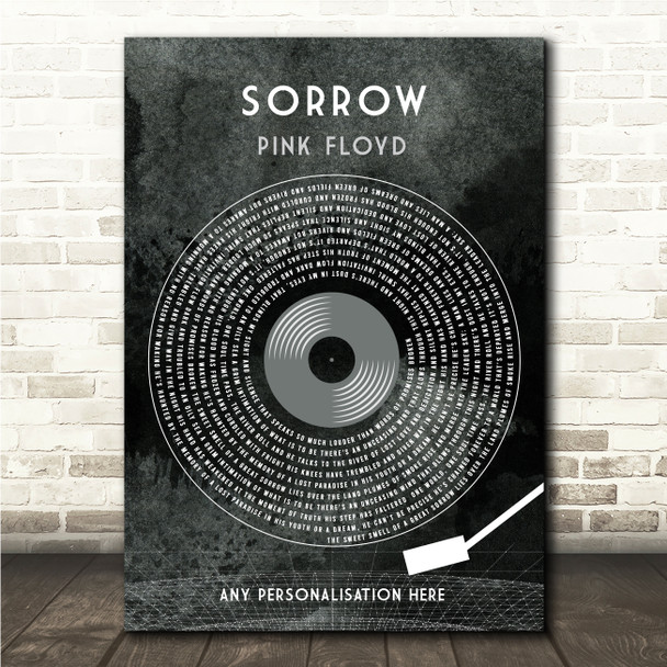 Pink Floyd Sorrow Grunge Grey Vinyl Record Song Lyric Wall Art Canvas Framed Print