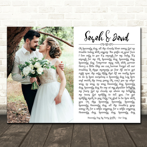 Patty Griffin Heavenly Day Landscape Rectangle Full Side Wedding Photo White Song Lyric Wall Art Canvas Framed Print