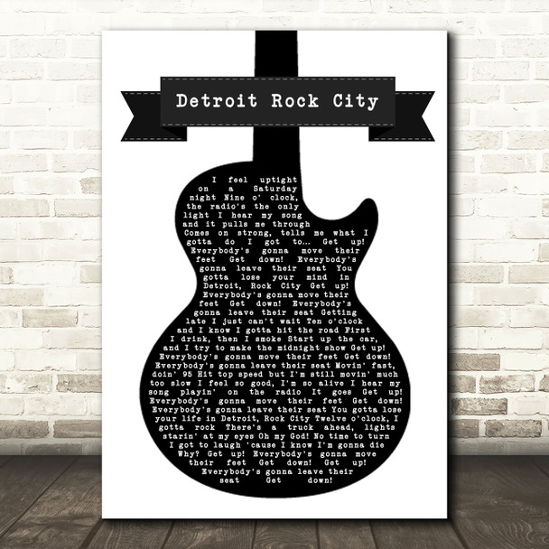 Kiss Detroit Rock City Black & White Guitar Song Lyric Quote Music Print