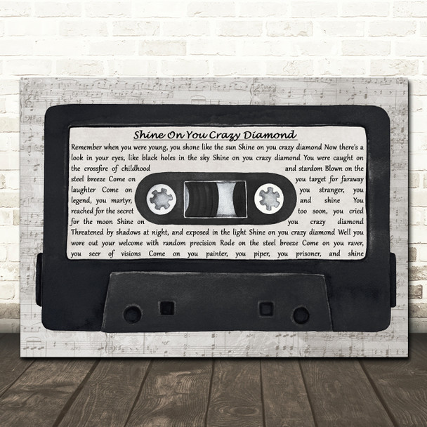 Pink Floyd Shine On You Crazy Diamond Music Script Cassette Tape Song Lyric Wall Art Canvas Framed Print