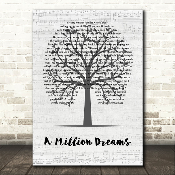 P!nk A Million Dreams Music Script Tree Song Lyric Wall Art Canvas Framed Print